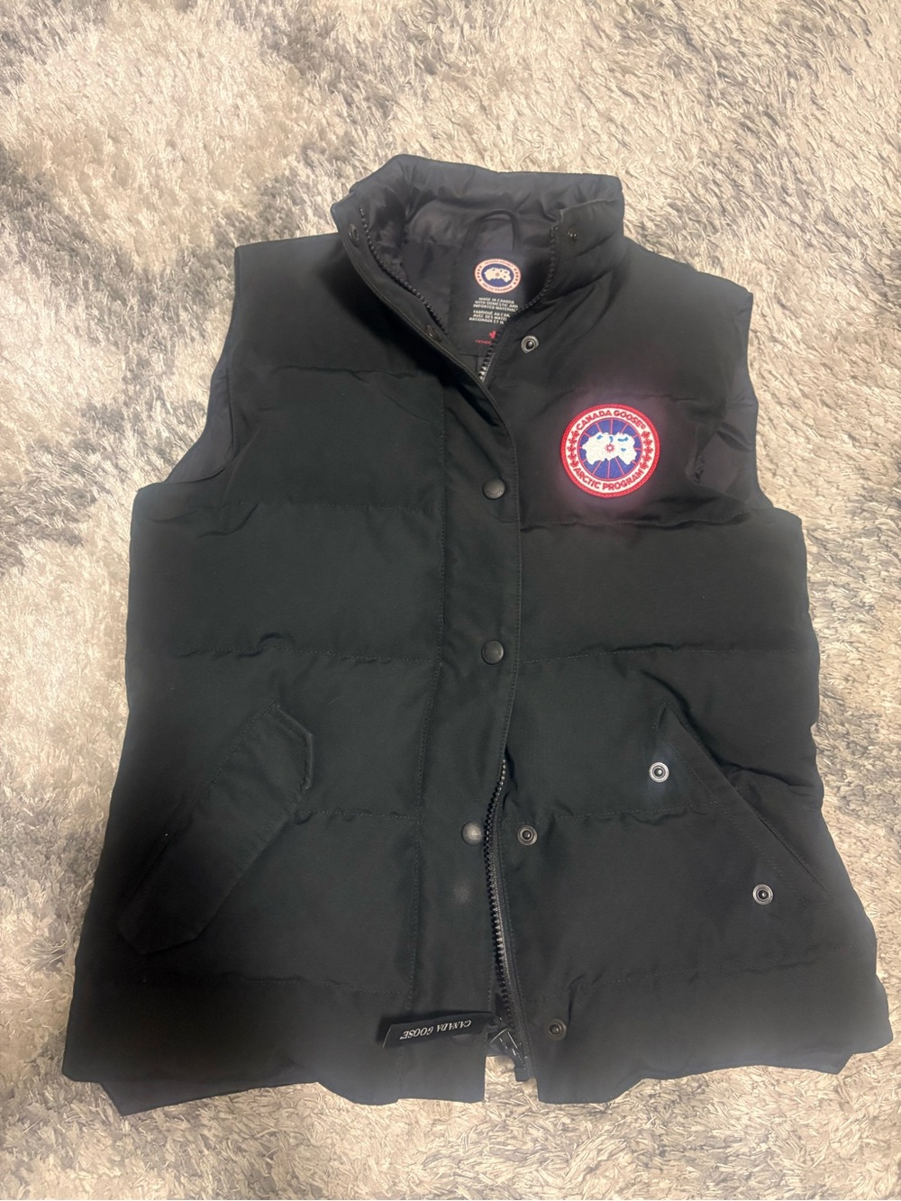 Canada Goose Black Puffer Vest with Logo Patch